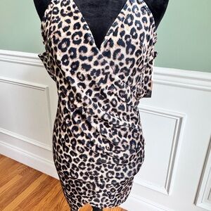 Pink Lily Leopard Print Wrap Mini Dress - Beige & Black